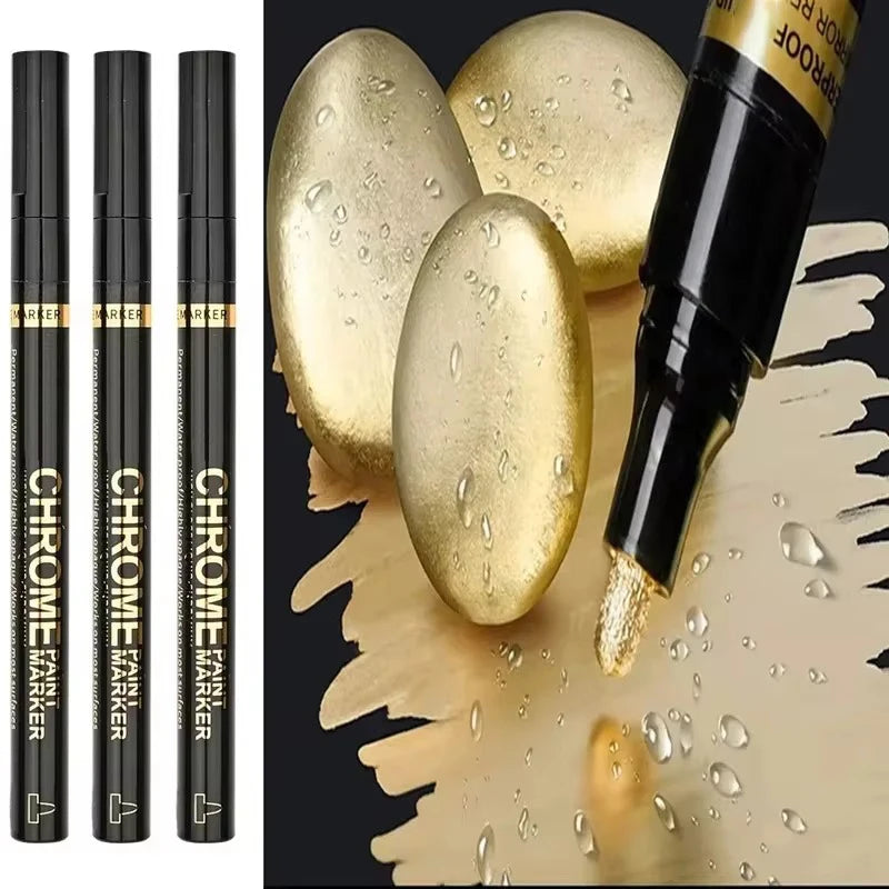 Chrome Mirror Paint Markers – Metallic Gold & Silver Liquid Ink Pens for Glass, Rock, Ceramic & Metal (1–5pcs, 2mm Nib)
