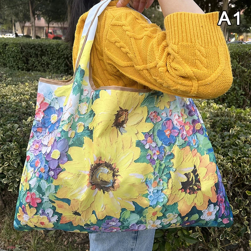 Foldable Nylon Shopping Tote Bag – Reusable Grocery & Travel Shoulder Bag