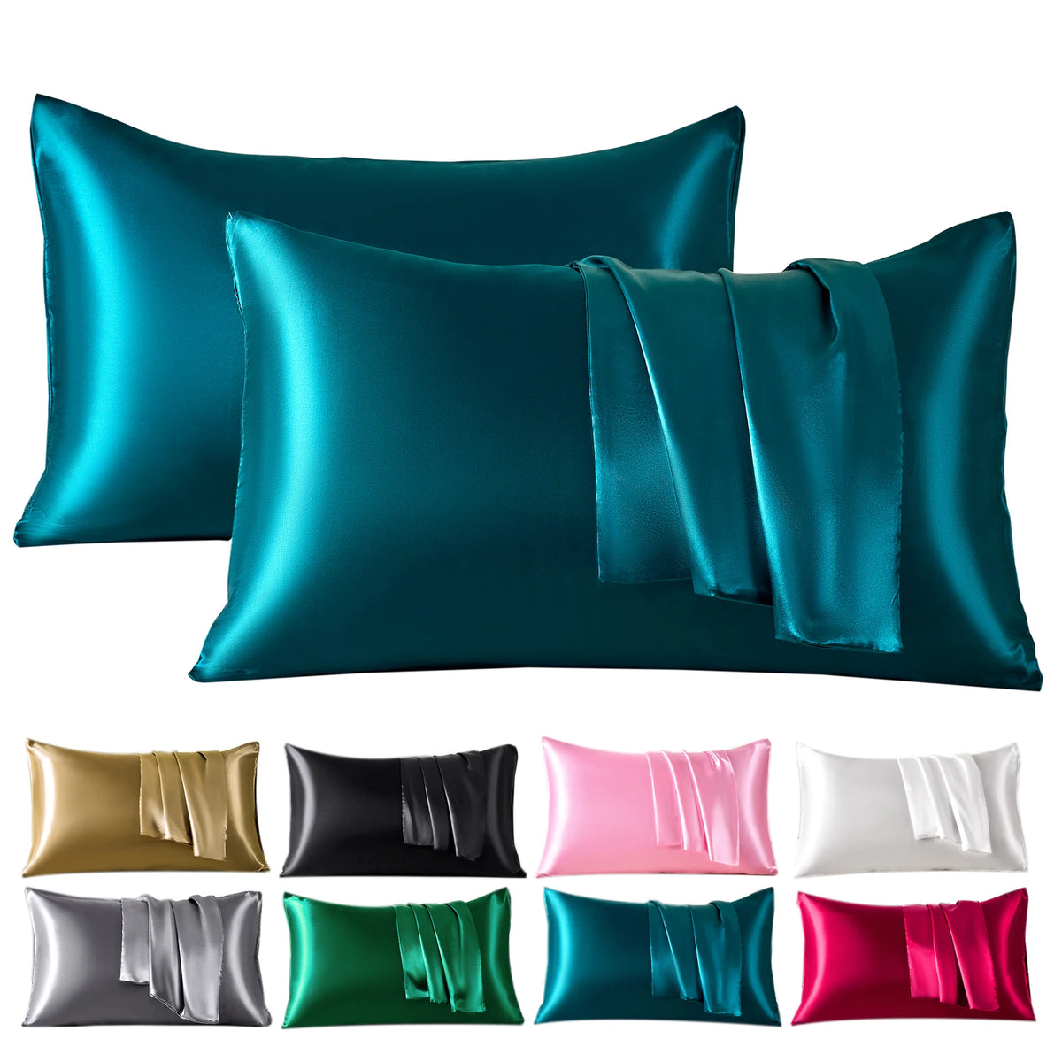 2pcs Satin Pillowcase for Skin and Hair, Satin Pillow Cases Set of 2 Soft Breathable Smooth Cooling Pillow Covers for Sleepin