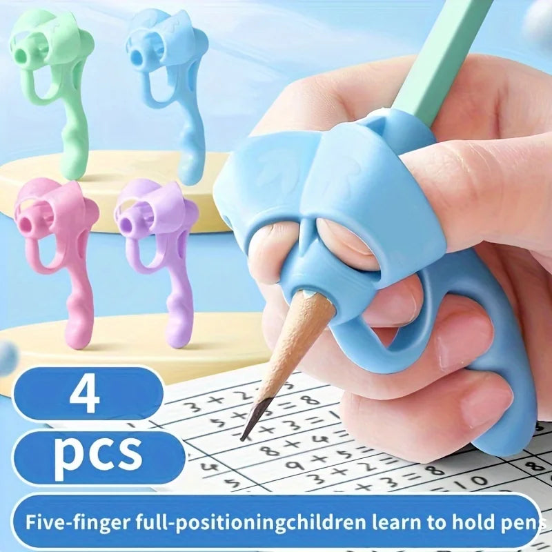 Pen Grip Corrector Set – 4pcs Soft Rubber Writing Posture Aid for Kids & Adults, Handwriting Correction Tool (Mixed Colours)