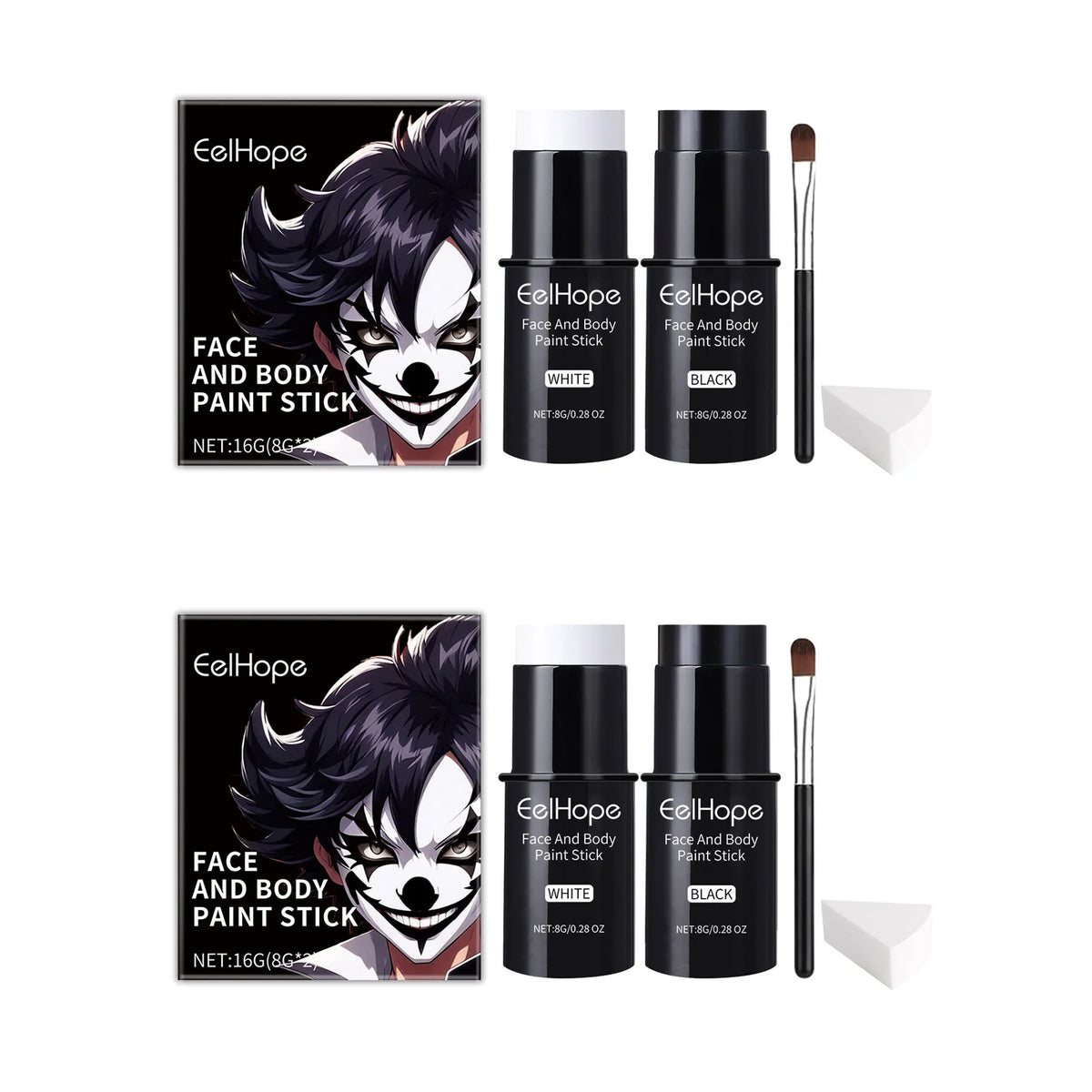 Halloween Black & White Face & Body Paint Kit – Waterproof Full-Coverage Clown & Joker Makeup Set