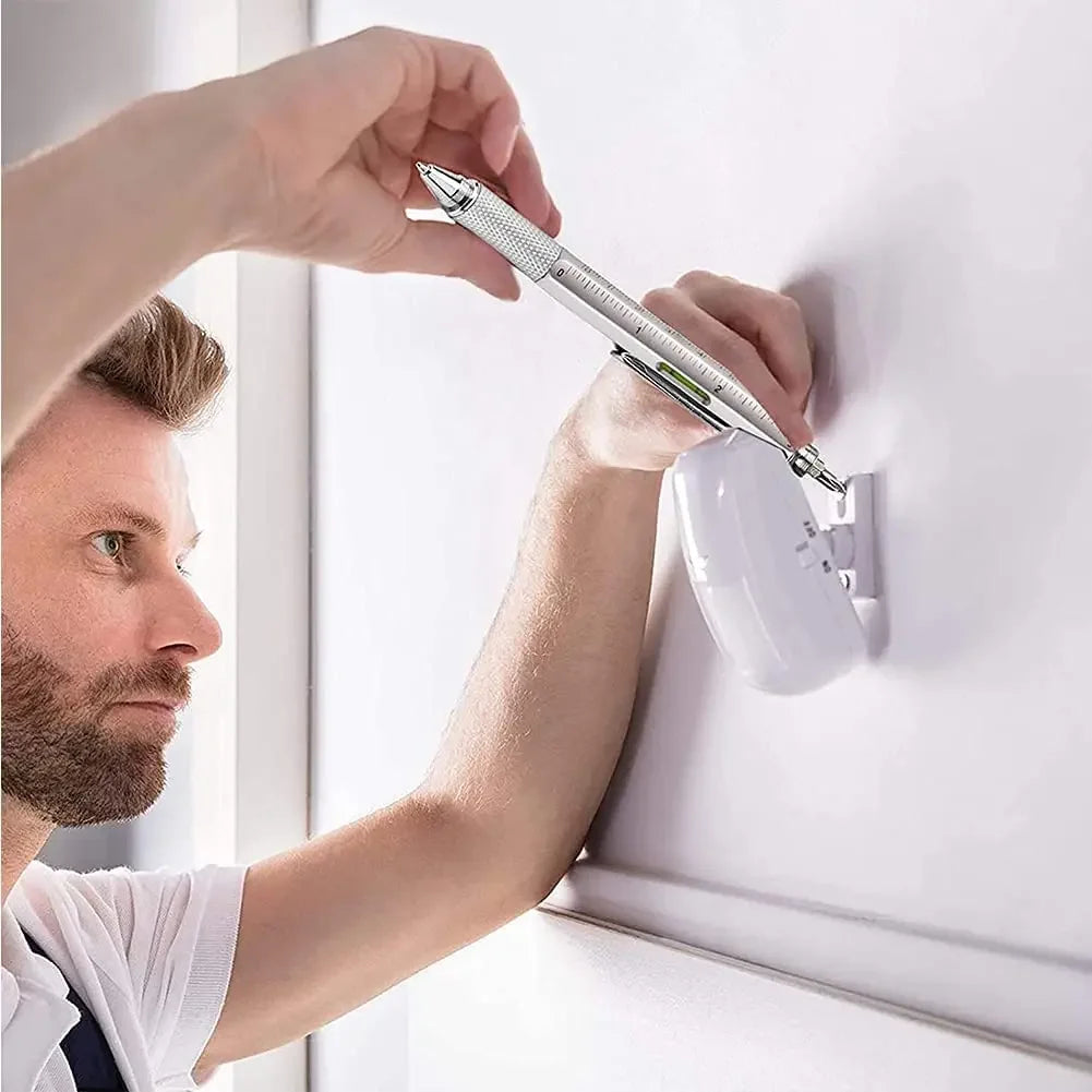 7 in 1 Multifunctional Pen Touch Screen Stylus Capacitive Pen with Screwdriver Ruler Levelgauge Refillable Ballpoint Pencil T