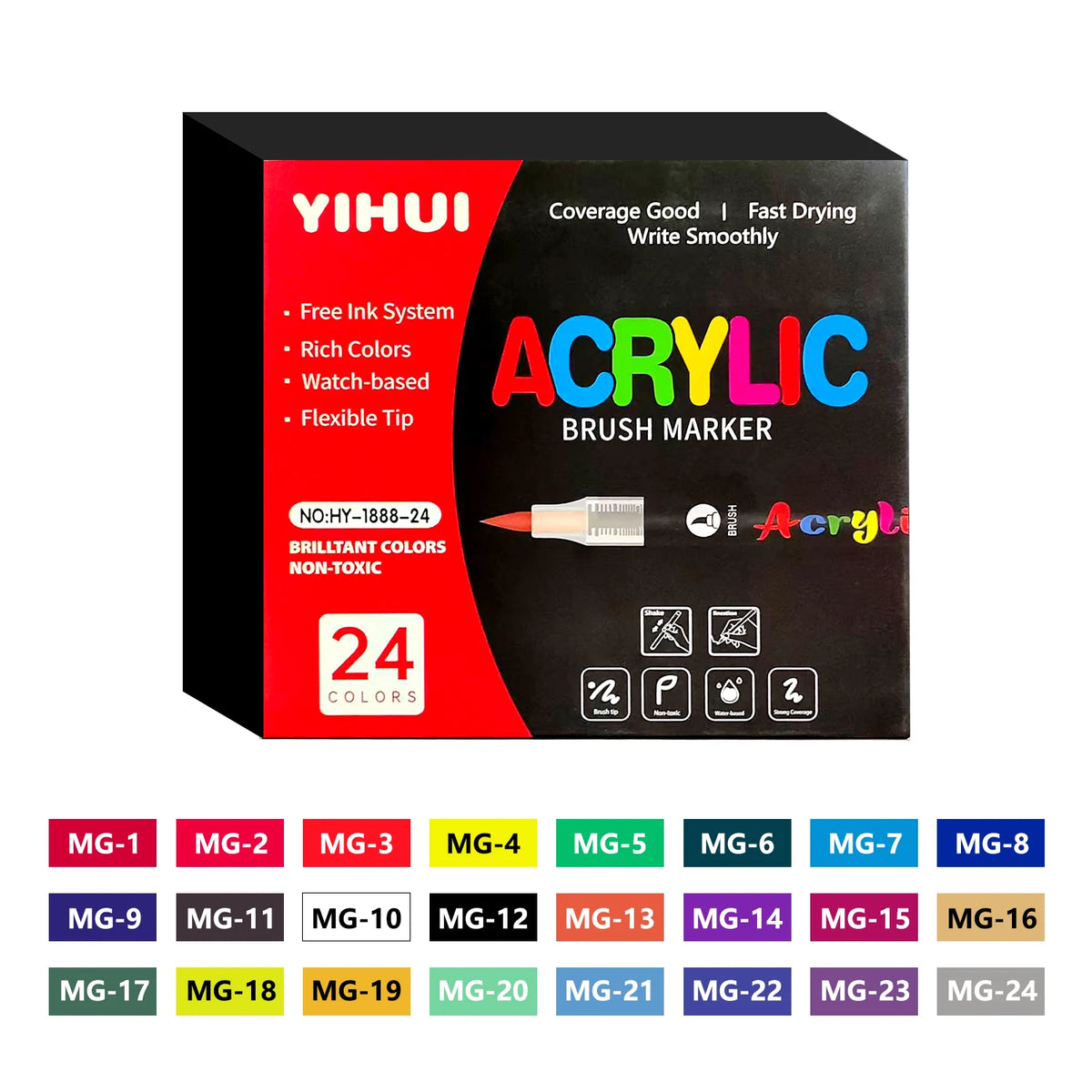 Brush Tip Acrylic Paint Markers – Flexible Paint Pens for Rock, Wood, Stone & Glass DIY Crafts (12, 24, 36, 48 or 60 Colours)