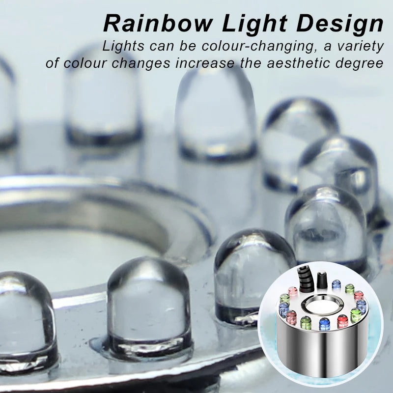 12-LED Color-Changing Ultrasonic Mist Fogger – Halloween Atmosphere Fog Machine for Ponds, Fountains & Party Decor (AU/EU/US/
