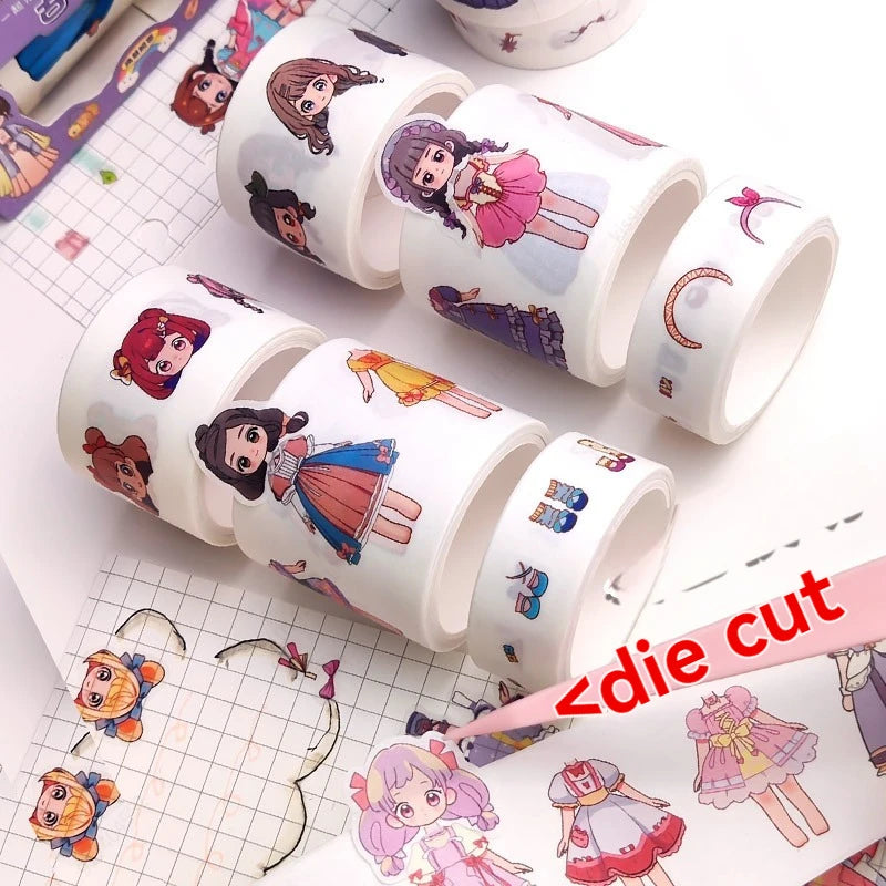 Princess Dress-Up Washi Tape – Cute Cartoon Character Clothes Decoration Tape for Kids’ Journals, Handbooks & Scrapbooks (1 B