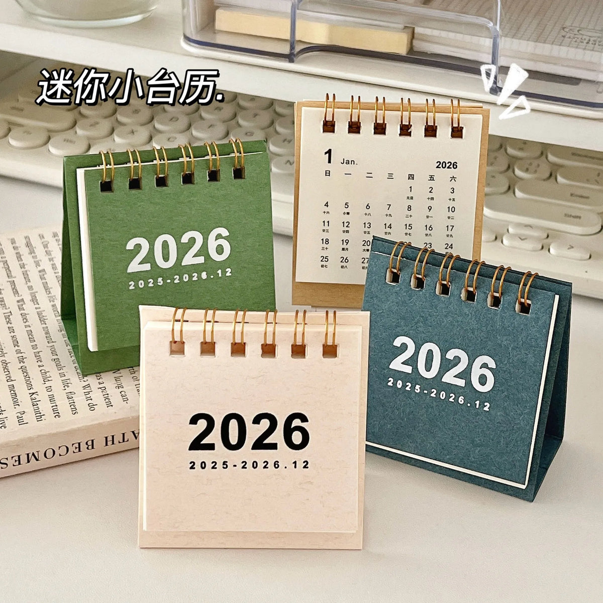 2026 Mini Spiral-Bound Desk Calendar – Simple Decorative Desktop Calendar for Home, Office & Stationery (6 Colours)