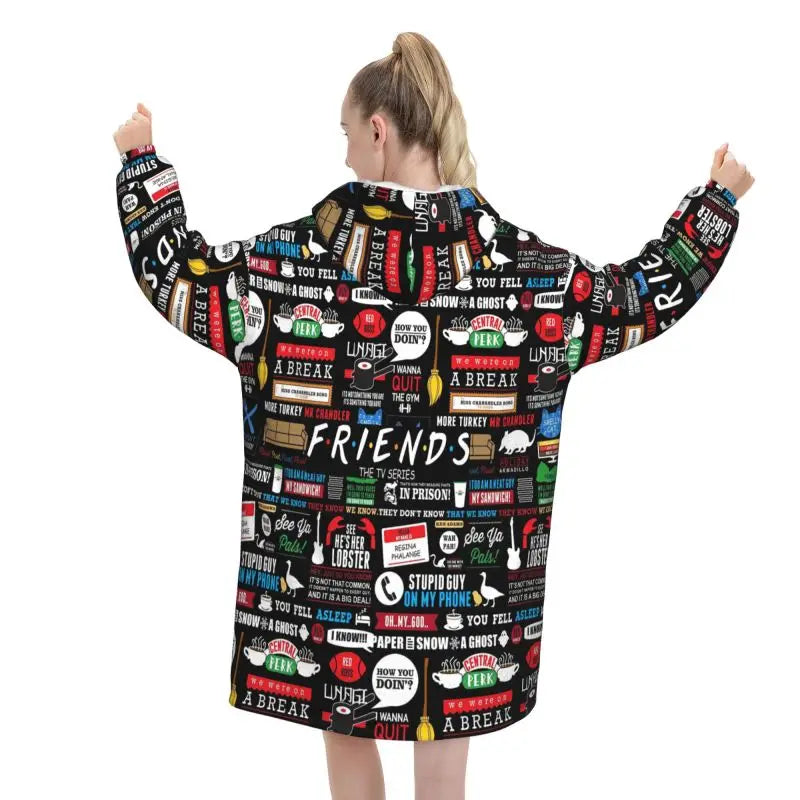 Classic TV Show Central Perk Friends Print Wearable Blanket Hoodie Oversized Sweatshirts Warm Cozy Flannel Fleece Sherpa Blan