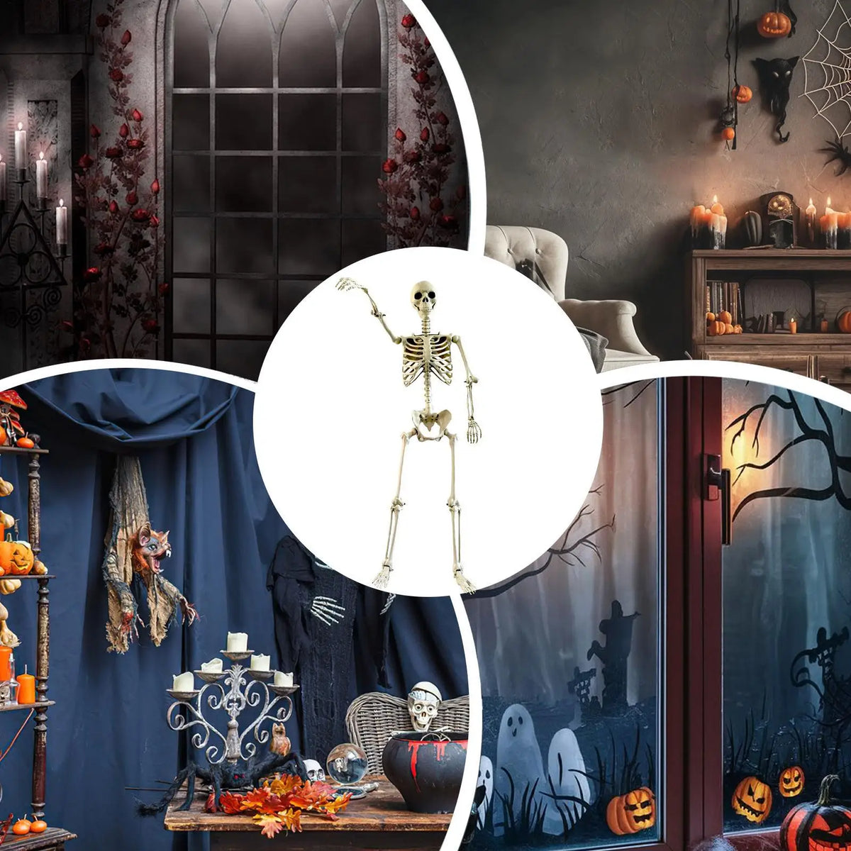 Life-Size Posable Halloween Skeleton Prop – 90cm ABS Skull Decoration for Haunted House, Yard & Outdoor Scenes