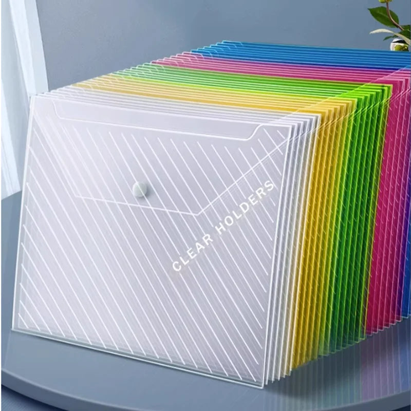 A4 Colourful Twill File Bags – Thickened Waterproof Snap-Close PP Storage Bags for Documents, Test Papers & Books (10 or 20-P