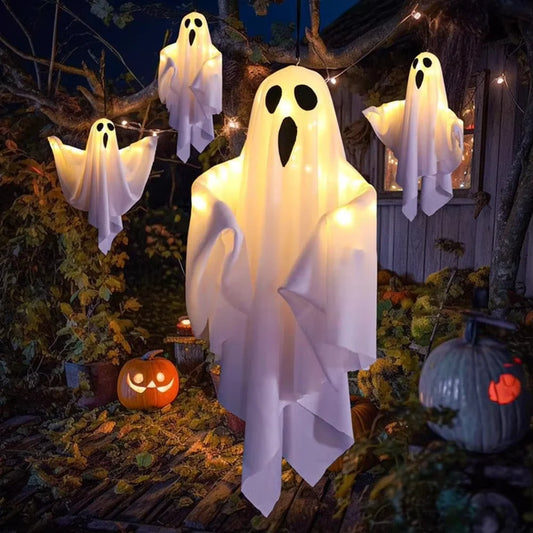 Halloween LED Glowing Hanging Ghost Decoration – IP65 Waterproof Fairy Light Ghost for Indoor & Outdoor Haunted House Decor (