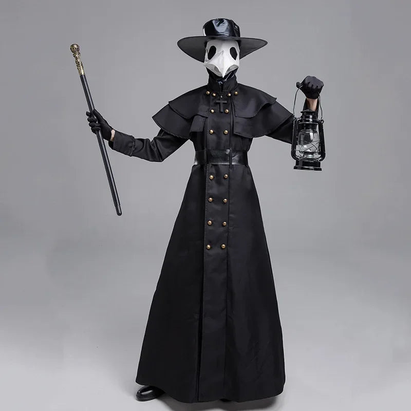 Medieval Plague Doctor Hooded Robe Costume – Unisex Halloween Monk, Wizard & Steampunk Cloak Cape (S–5XL)