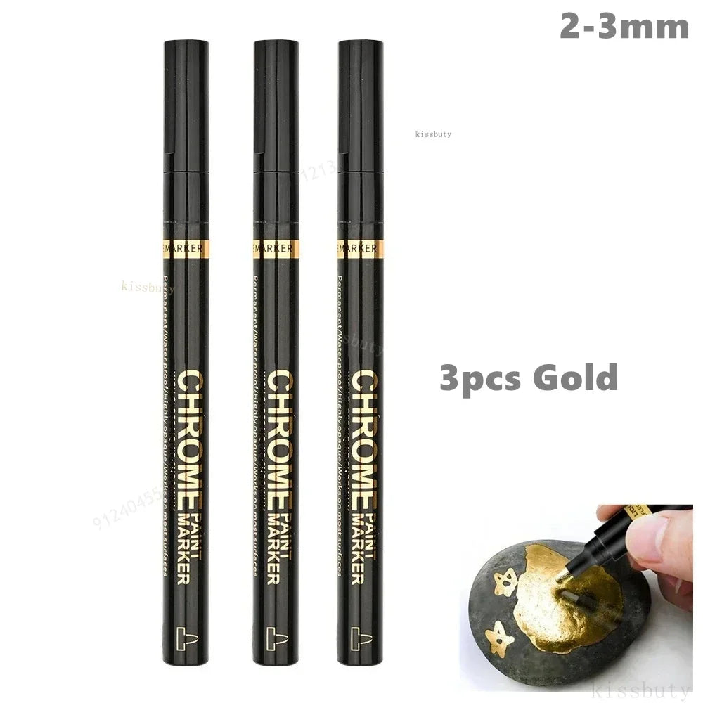 Chrome Mirror Marker Pens – 2mm Reflective Silver & Gold Paint Markers for Car Styling, Art & DIY Crafts (1, 2 or 3-Pack)