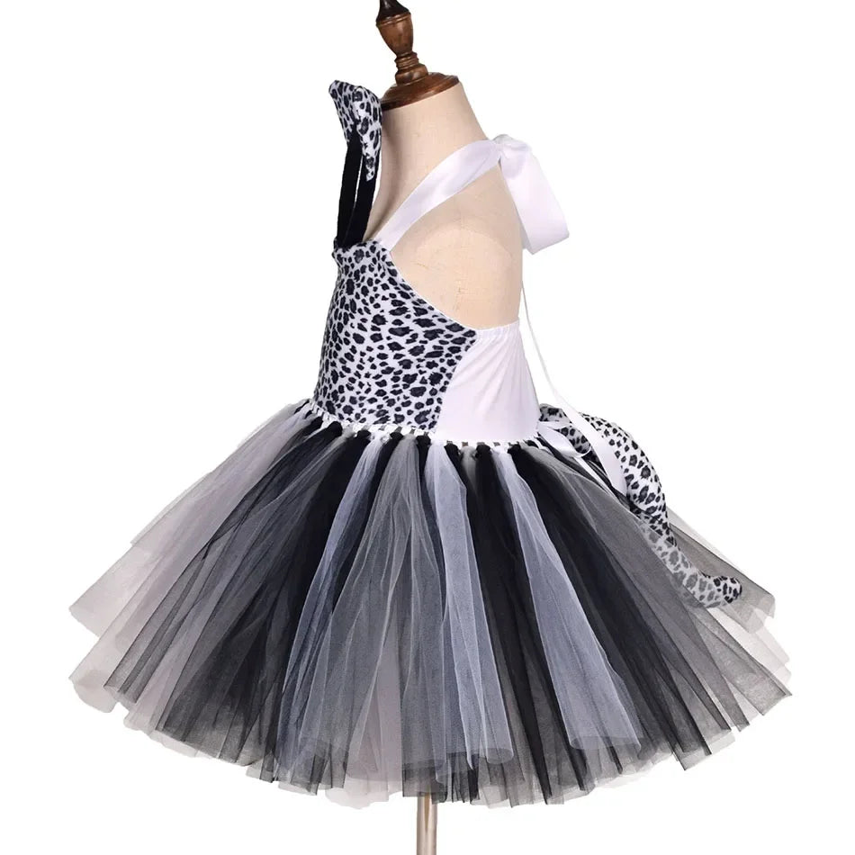 Girls’ Animal Print Tutu Costume Dress – Forest Theme Halloween Cosplay & Dance Performance Set for Kids