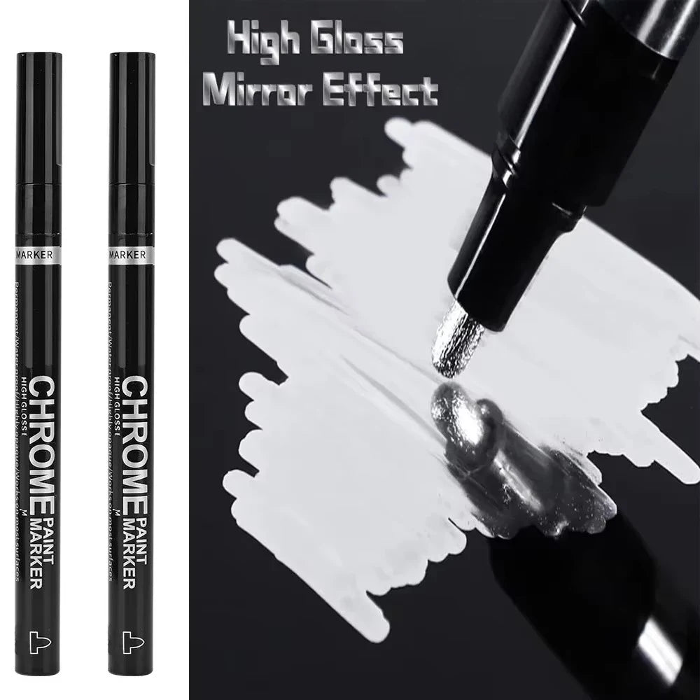 Chrome Mirror Paint Markers – Metallic Gold & Silver Liquid Ink Pens for Glass, Rock, Ceramic & Metal (1–5pcs, 2mm Nib)
