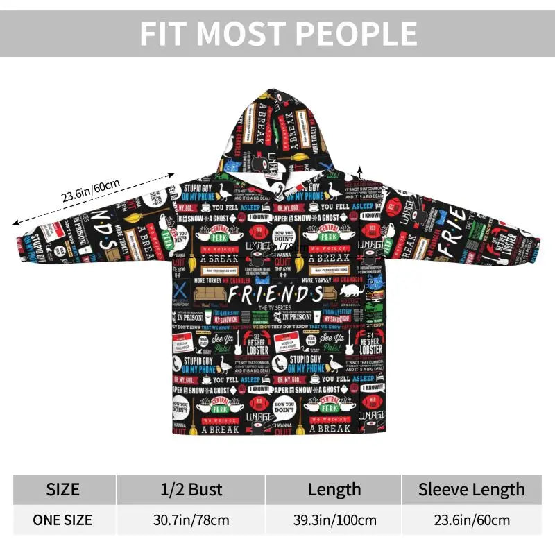Classic TV Show Central Perk Friends Print Wearable Blanket Hoodie Oversized Sweatshirts Warm Cozy Flannel Fleece Sherpa Blan