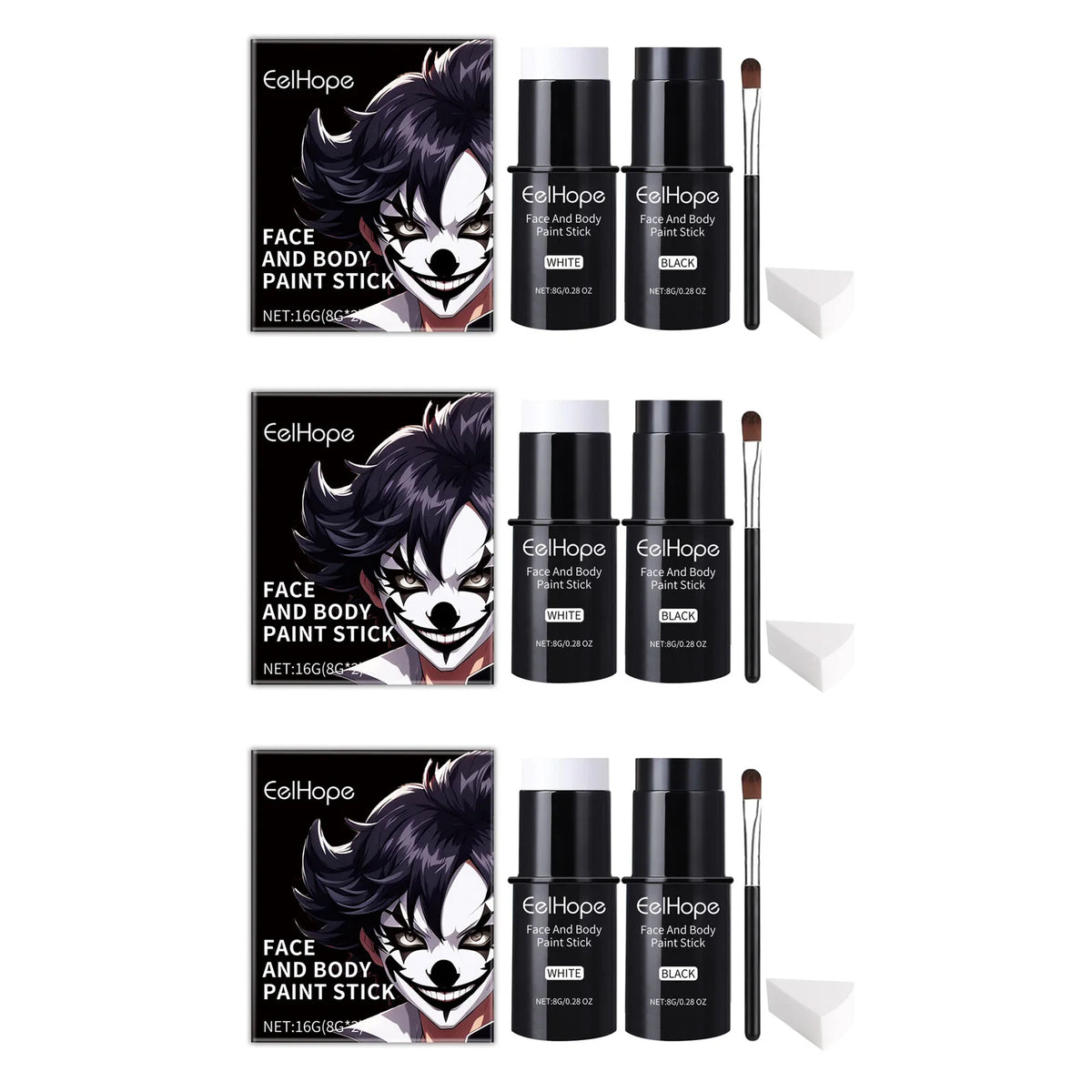 Halloween Black & White Face & Body Paint Kit – Waterproof Full-Coverage Clown & Joker Makeup Set