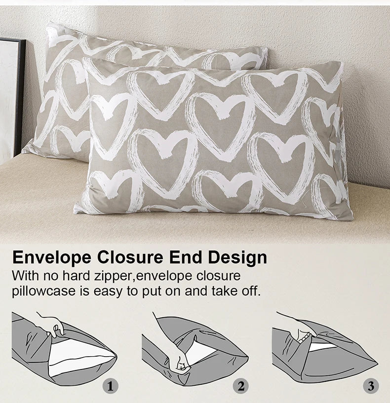 3pcs/set Heart Print Duvet Cover Set - Blue & Gray(1 Duvet Cover & 2 Pillowcase?Soft And Skin-Friendly Duvet Cover Bedding Set