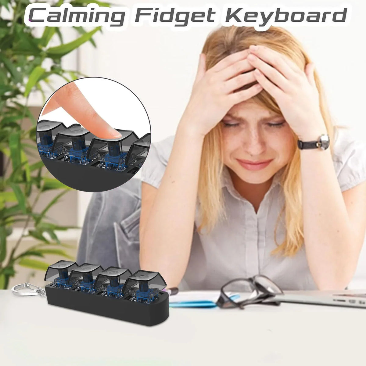 4Keys Finger Button Anti-stress Toys Mechanical Keyboard Keycaps Office Decompression Calming Keychain Gifts for Children Adu