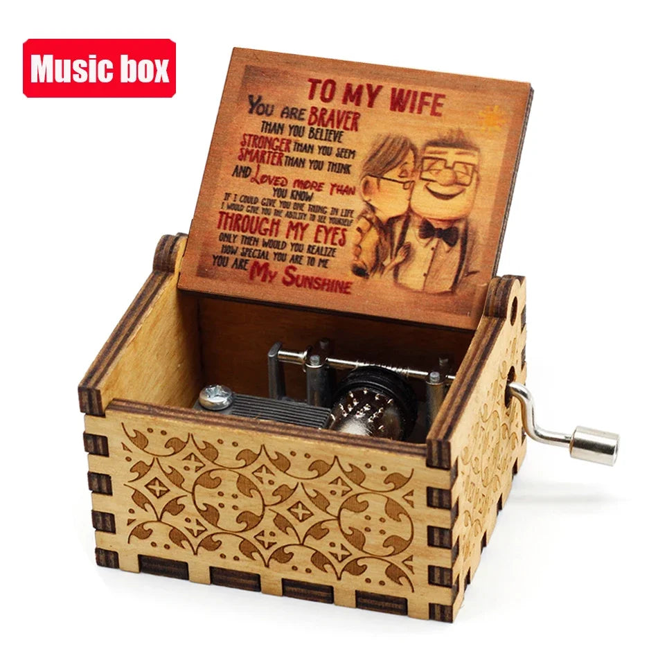 Antique Carved Wooden Hand Crank Music Box – Extended Song Collection with Halloween & Classic Themes