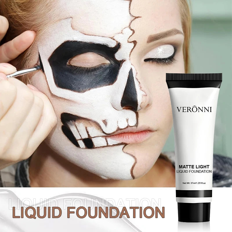 VERONNI Pure White Face & Body Paint Foundation – Halloween Clown, Ghost & Cosplay Costume Makeup Adjuster (37ml, All Skin Ty