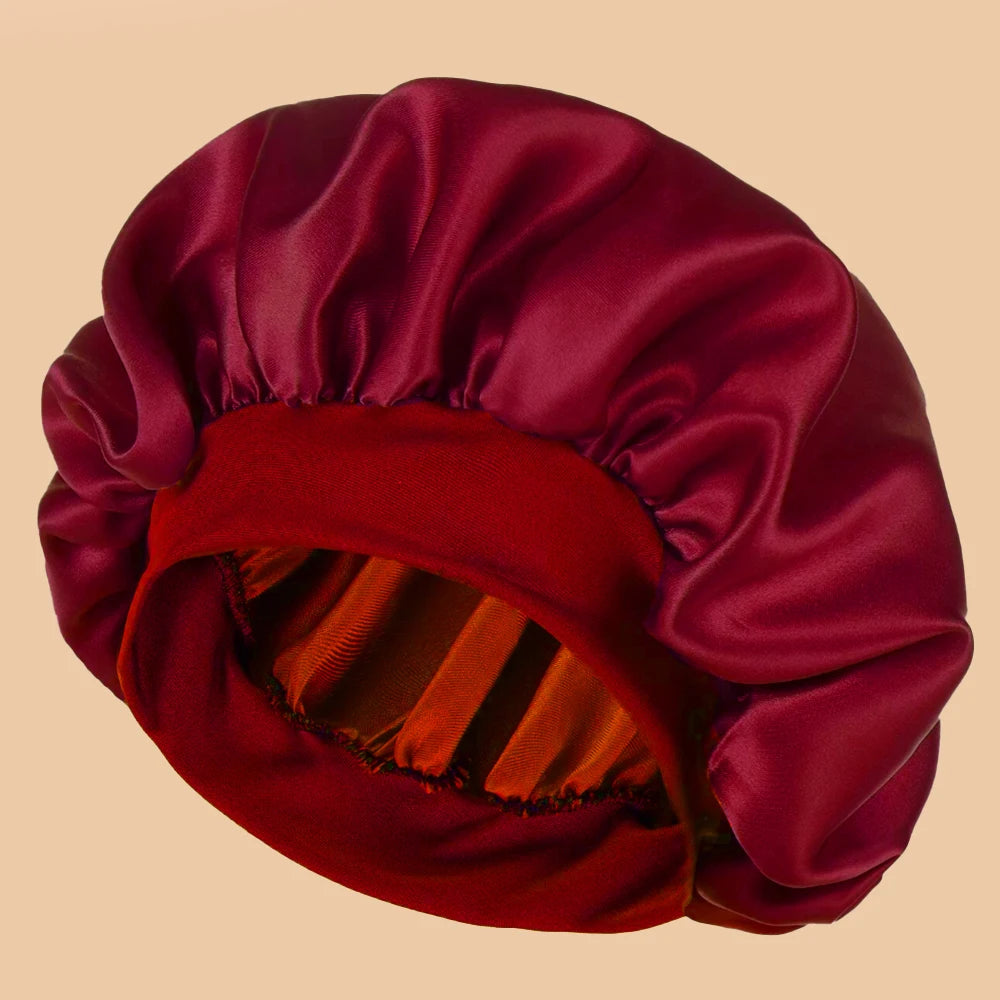 Satin Wide-Brim Shower & Sleep Cap for Women - Solid Color Silk Bonnet for Daily Hair Care
