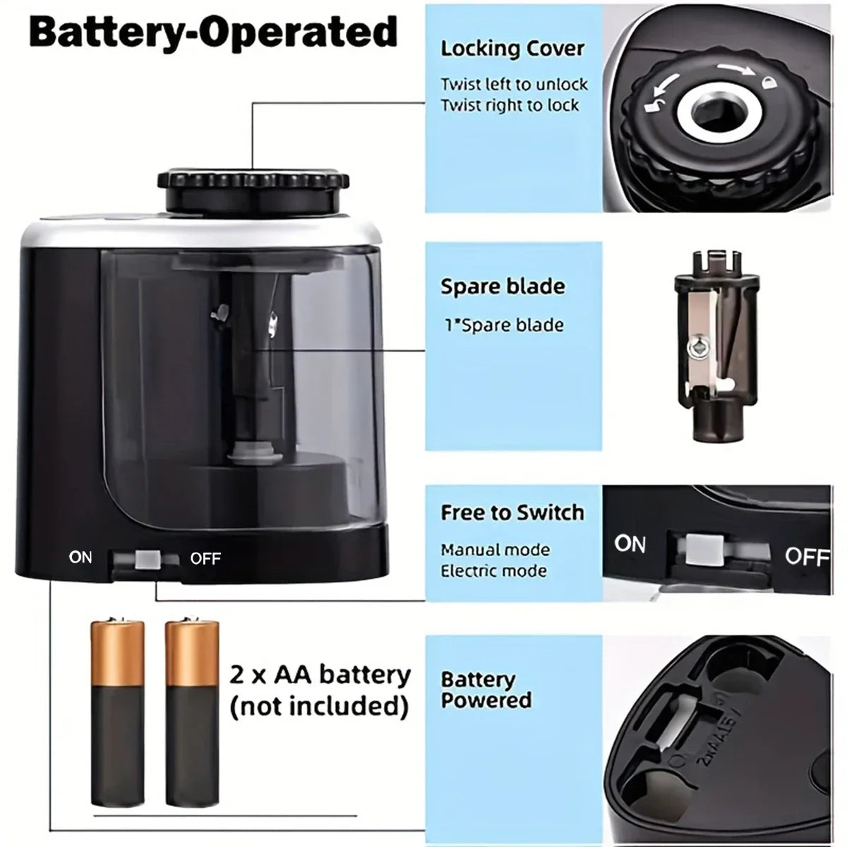 Electric Sharpener Assembly Desktop Automatic Pencil Sharpener Suitable To Pencils (6-8mm) for Students School Office Station