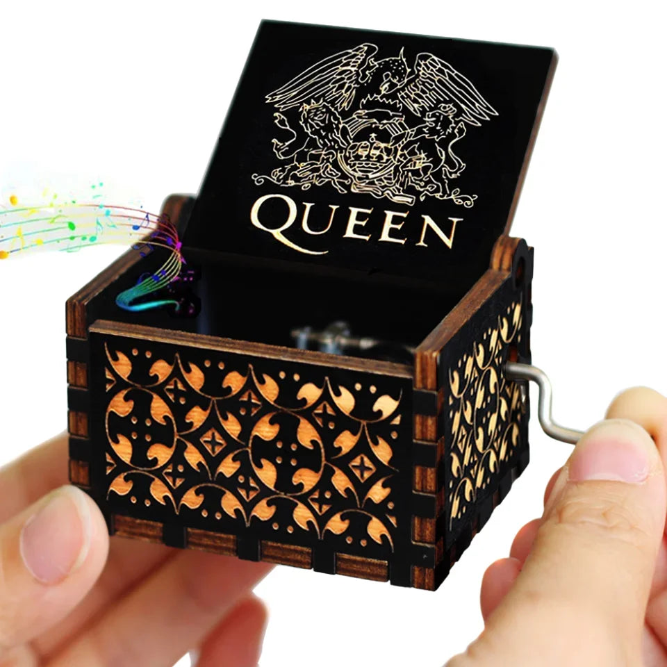 Antique Carved Wooden Hand Crank Music Box – Extended Song Collection with Halloween & Classic Themes