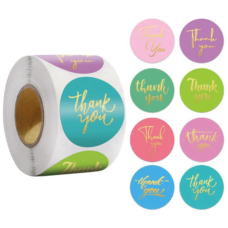 "Thank You" Round Stickers – 1 inch Envelope Seal Labels for Packaging, Weddings, Party Favours & Handmade Gifts (50–500pcs, Multiple Designs)