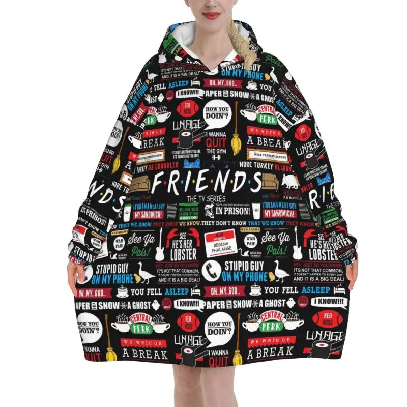 Classic TV Show Central Perk Friends Print Wearable Blanket Hoodie Oversized Sweatshirts Warm Cozy Flannel Fleece Sherpa Blan