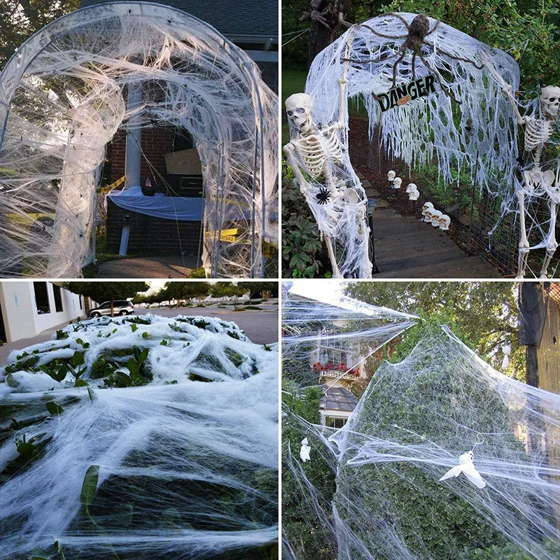 Stretchy Spider Web Halloween Decoration with Mini Spiders – Scary Party Prop