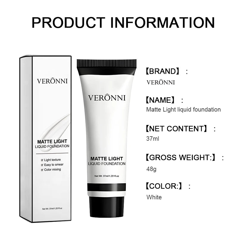 VERONNI Pure White Face & Body Paint Foundation – Halloween Clown, Ghost & Cosplay Costume Makeup Adjuster (37ml, All Skin Ty
