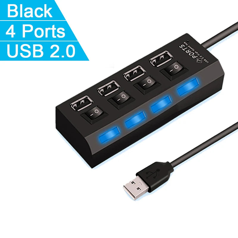 4/7-Port USB 2.0 Hub with Individual LED Switches