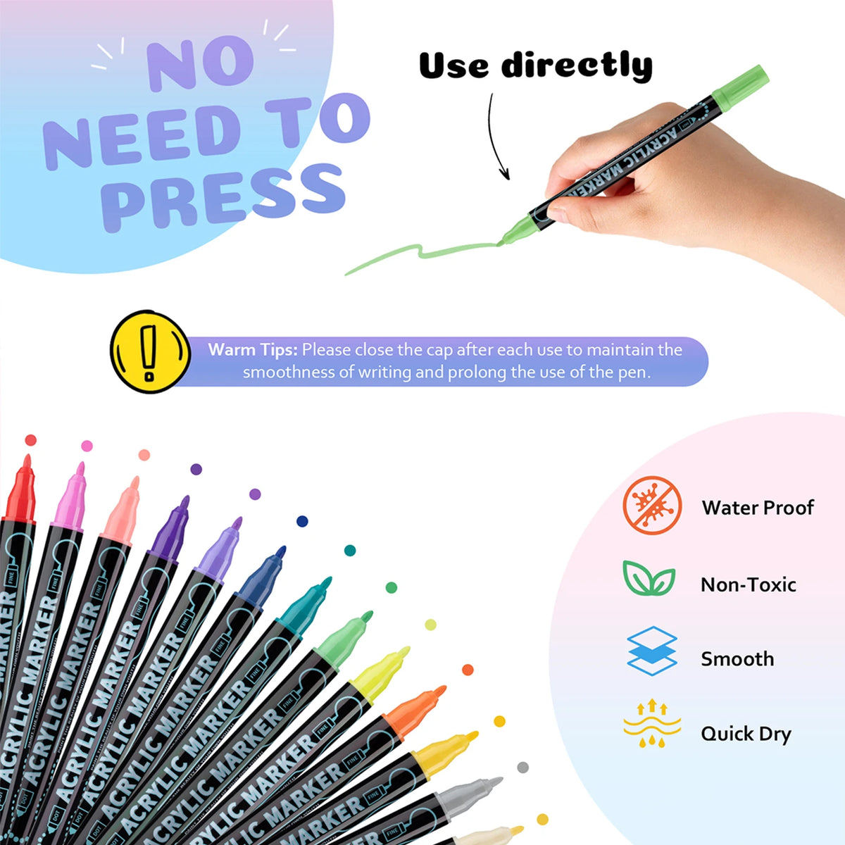 Dual Tip Acrylic Paint Pens – Multi-Surface Markers for Wood, Canvas, Stone, Rock, Glass & Ceramic DIY Crafts (12, 24, 36 or 