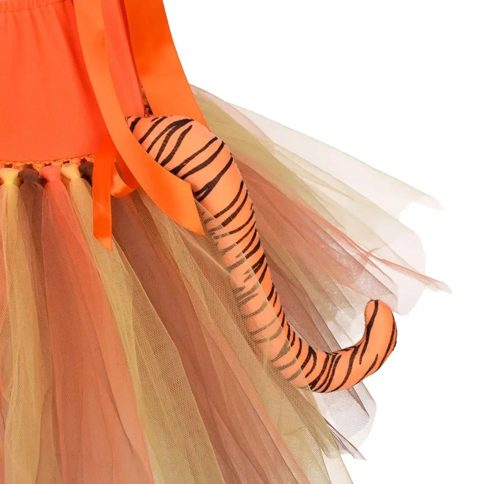 Girls’ Animal Print Tutu Costume Dress – Forest Theme Halloween Cosplay & Dance Performance Set for Kids