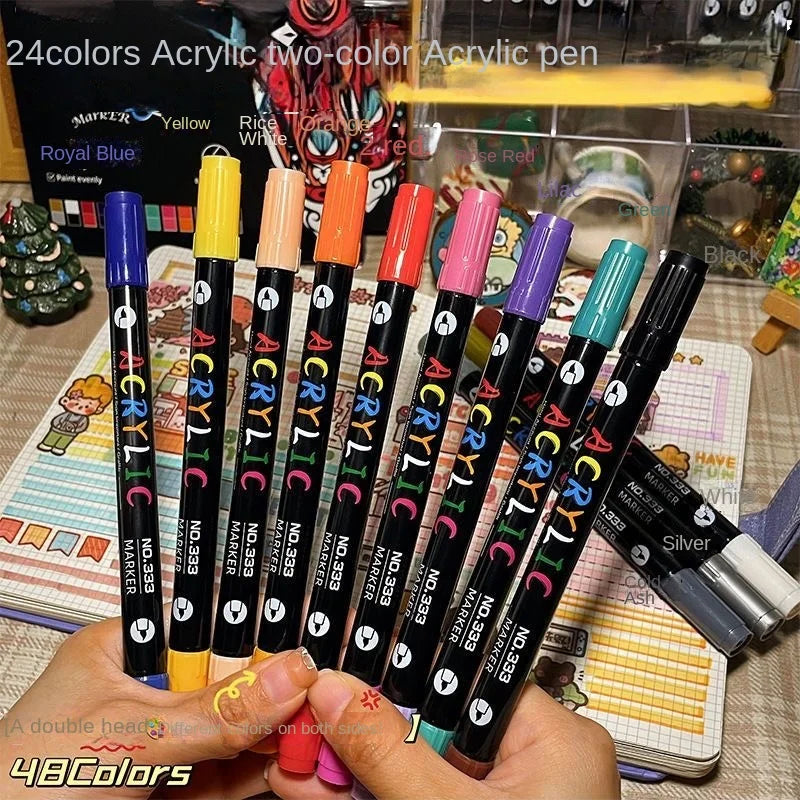 Professional Dual-Tip Acrylic Paint Markers – Fine & Brush Tip Pens for Stone, Wood, Calligraphy & Mixed Media (24, 48, 72, 9