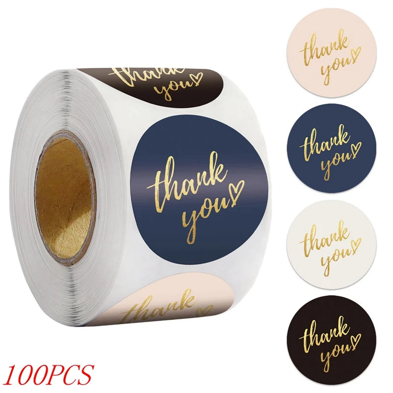"Thank You" Round Stickers – 1 inch Envelope Seal Labels for Packaging, Weddings, Party Favours & Handmade Gifts (50–500pcs, Multiple Designs)