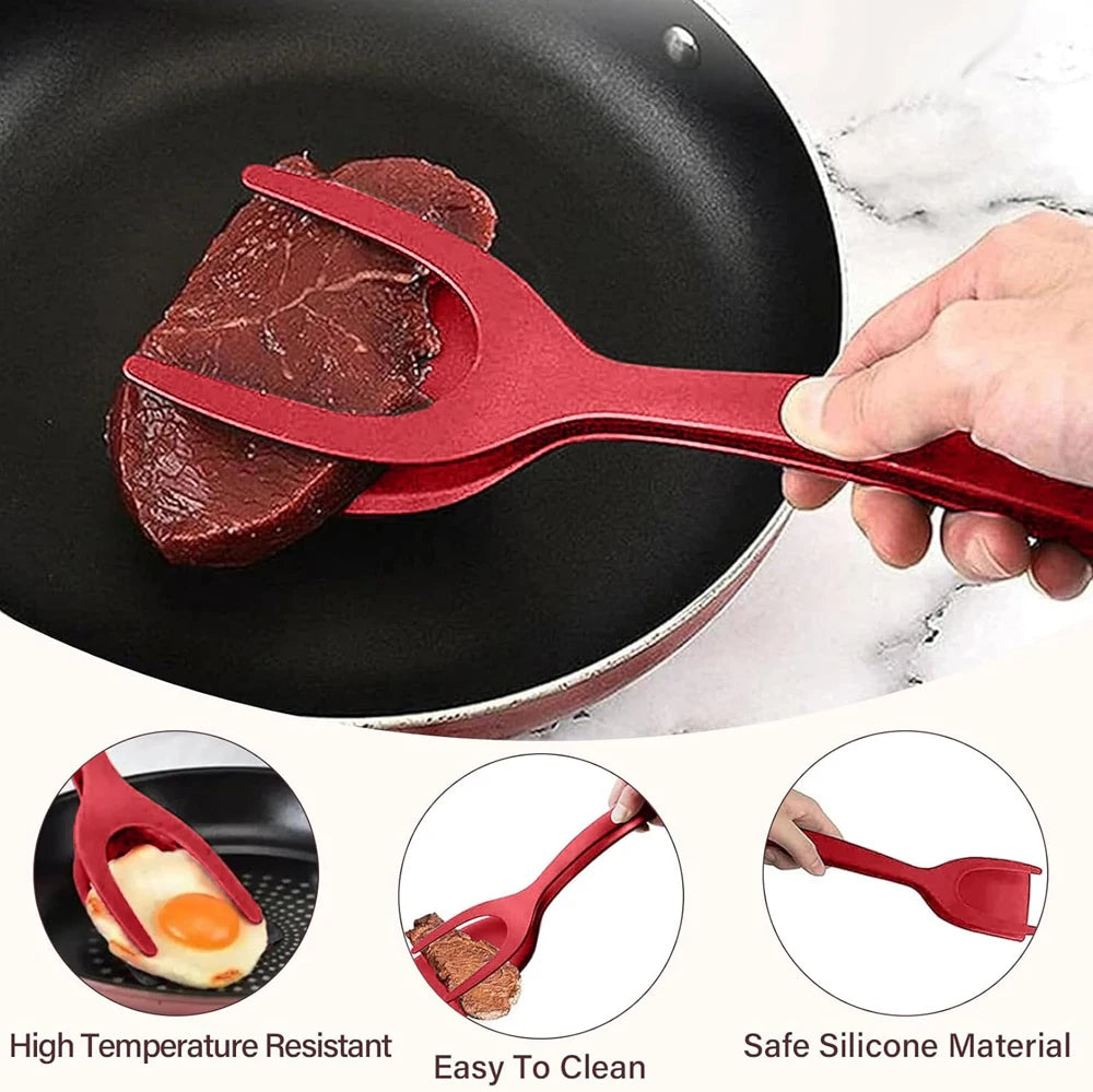 2 in 1 Grip Flip Spatula Clamp Egg Pancake Fish French Toast Omelette Making Non Stick Home Kitchen Cooking Turner Tool