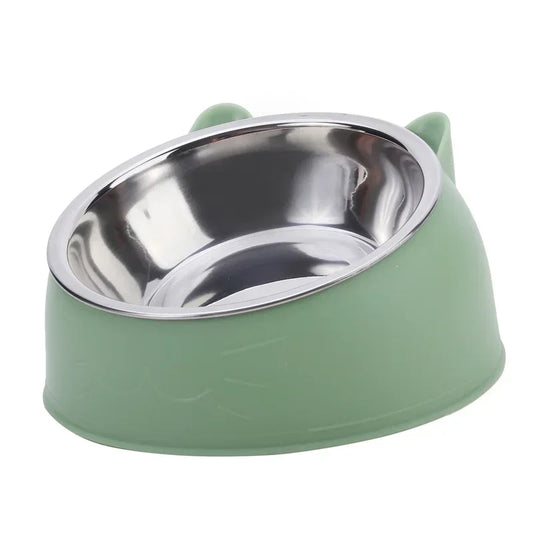 1pc Cat Bowl Lovely Creative Inclined Kitten Puppy Food Feeding Bowls Stainless Steel Cats Drinking Feeder Pet Dogs Cats Feed