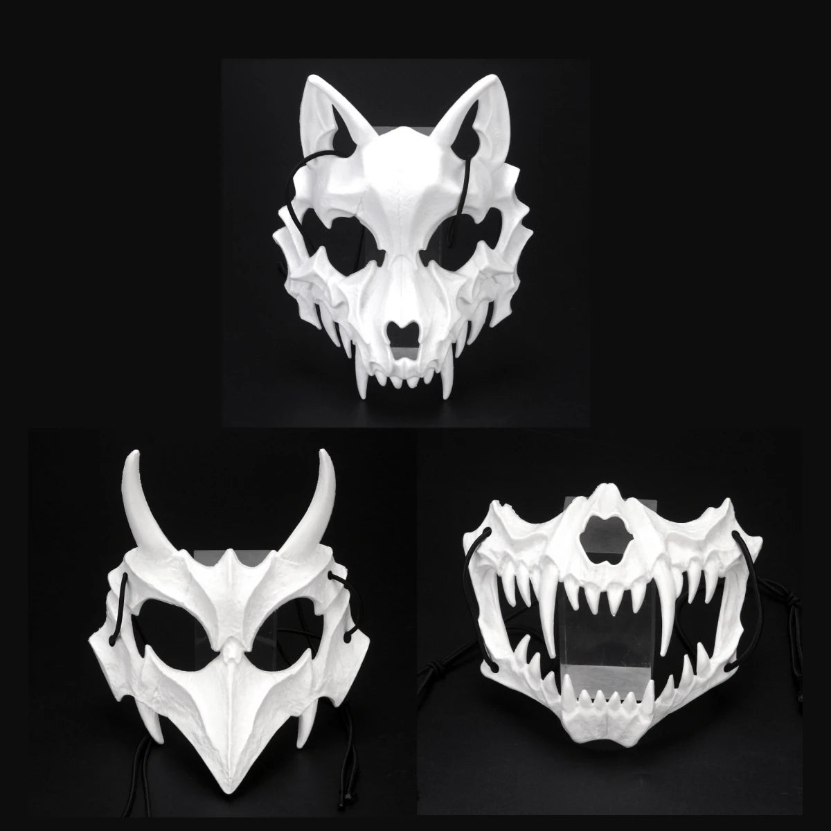 Japanese Half-Face Resin Mask – Dragon God, Tiger, Tengu, Wolf & Skull Styles for Halloween & Cosplay