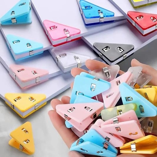 Triangle Corner Binder Clips – 20pcs Paper & Book Organiser Clips for Desk, Office & Study (Assorted Colours, 3.9×5.2cm)