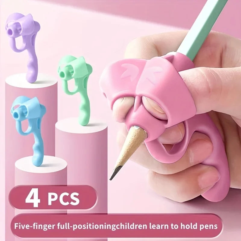 4-Pack Ergonomic Pen Grip Correctors – Five-Finger Posture Trainer for Kids Learning to Write (Mixed Colours)