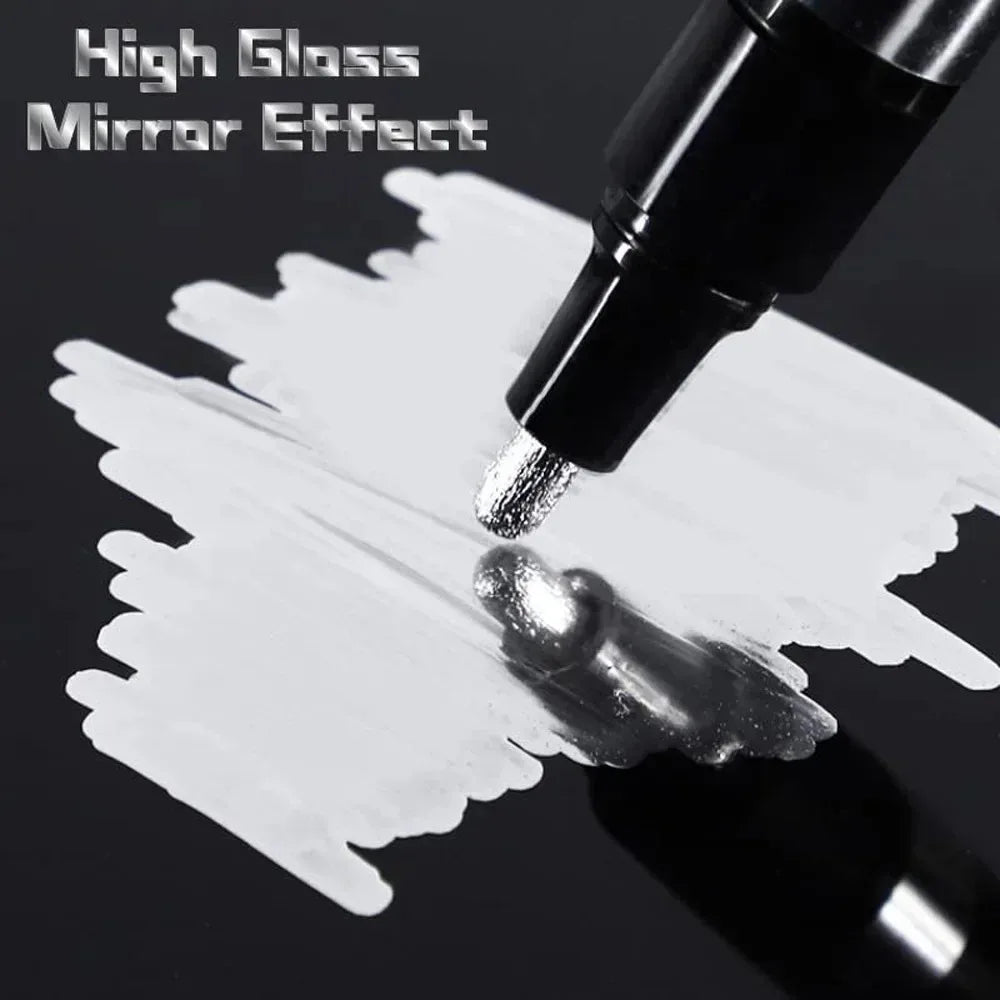 Chrome Mirror Paint Markers – Metallic Gold & Silver Liquid Ink Pens for Glass, Rock, Ceramic & Metal (1–5pcs, 2mm Nib)