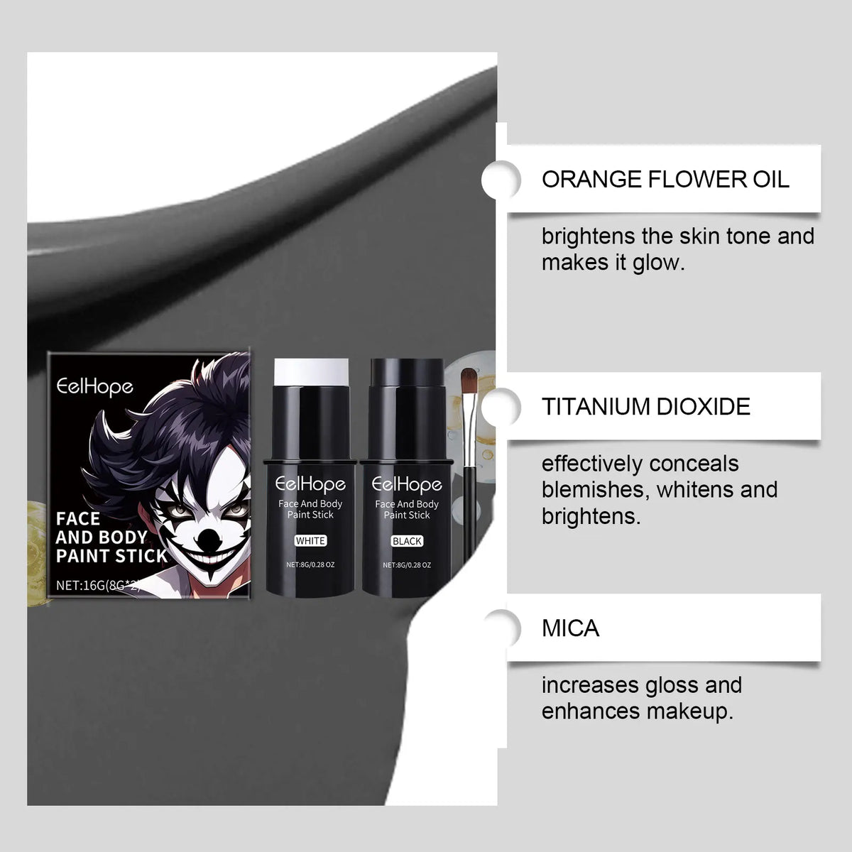 Halloween Black & White Face & Body Paint Kit – Waterproof Full-Coverage Clown & Joker Makeup Set
