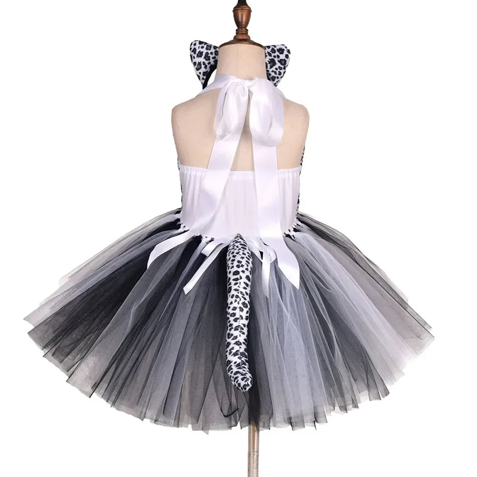 Girls’ Animal Print Tutu Costume Dress – Forest Theme Halloween Cosplay & Dance Performance Set for Kids