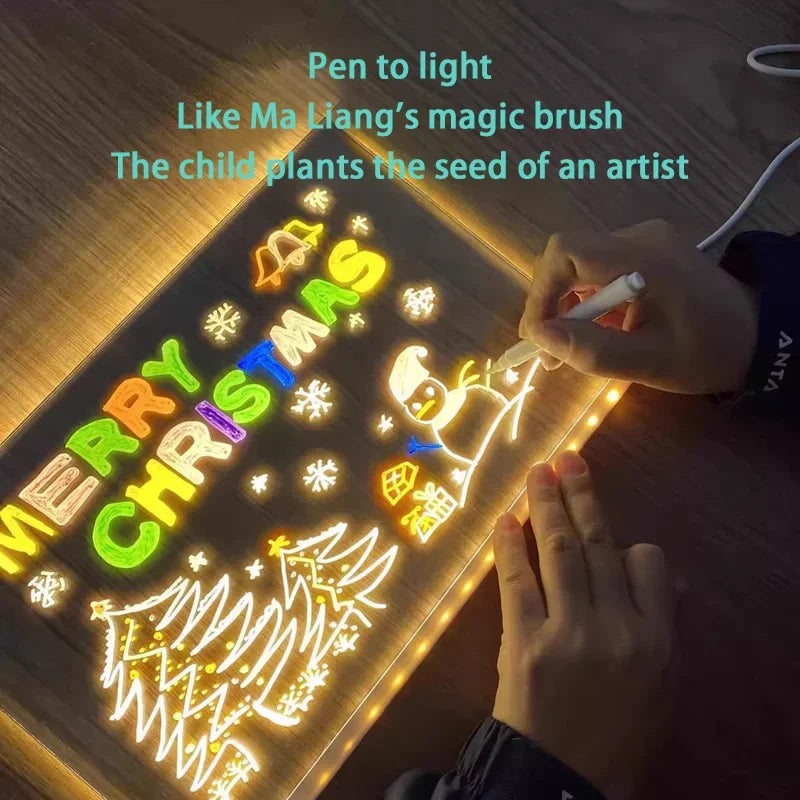 Attached With 7 Colorful Pens Light Up Acrylic Message Board Rewritable DIY Children's Glowing Drawing Board Message Lamp 202