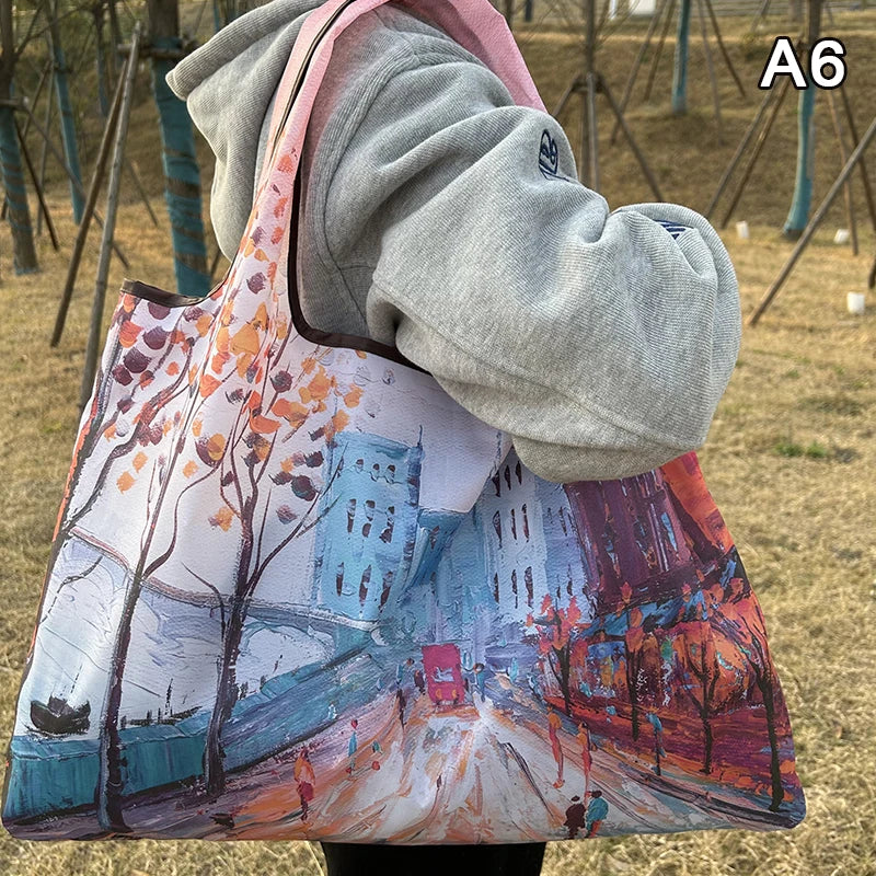 Foldable Nylon Shopping Tote Bag – Reusable Grocery & Travel Shoulder Bag