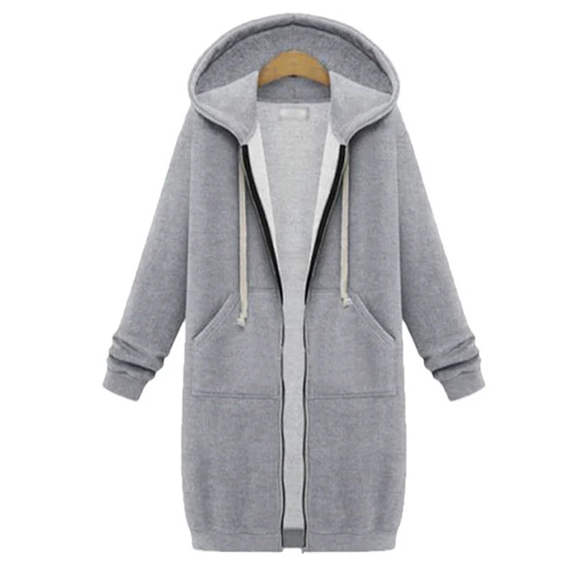 2024 Women's Autumn Winter ThickenHoodies Parkas Loose Hooded Jackets Zipper Pocket Maxi Size Sweatshirt Sports Dresses Outwe