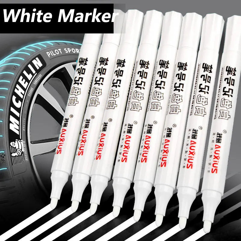 Set of white gel marker pens arranged side by side