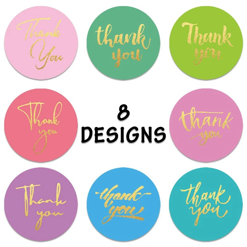 "Thank You" Round Stickers – 1 inch Envelope Seal Labels for Packaging, Weddings, Party Favours & Handmade Gifts (50–500pcs, Multiple Designs)