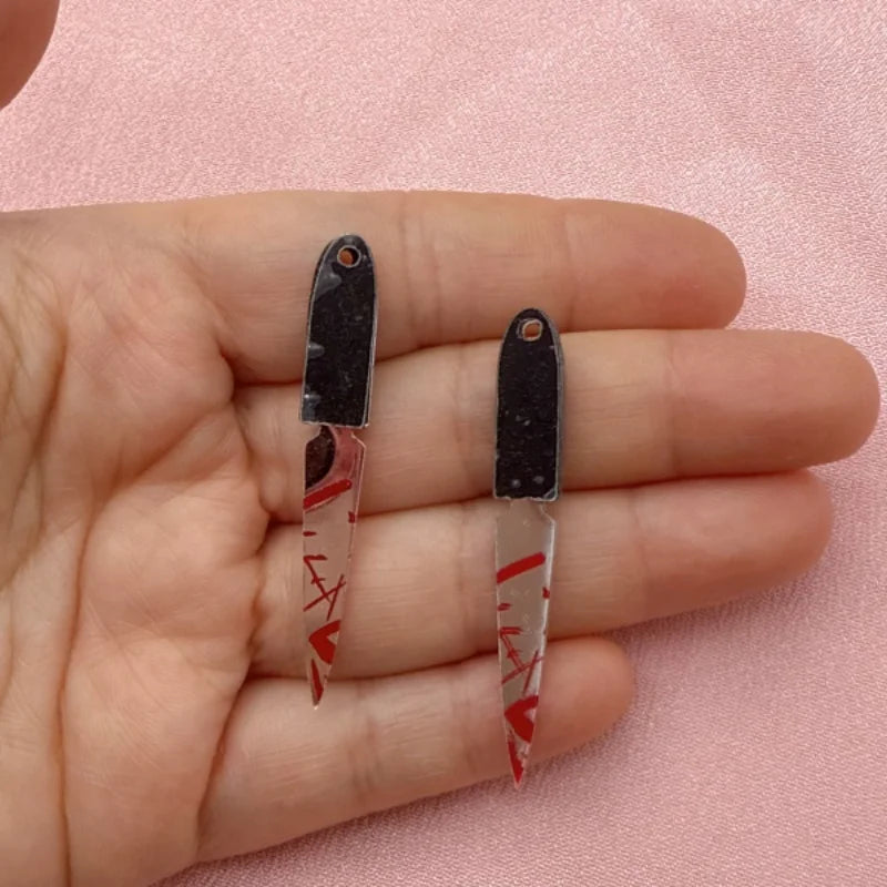 12pcs Acrylic Halloween Sword & Knife Charm Set – DIY Earrings, Necklace & Keychain Pendants